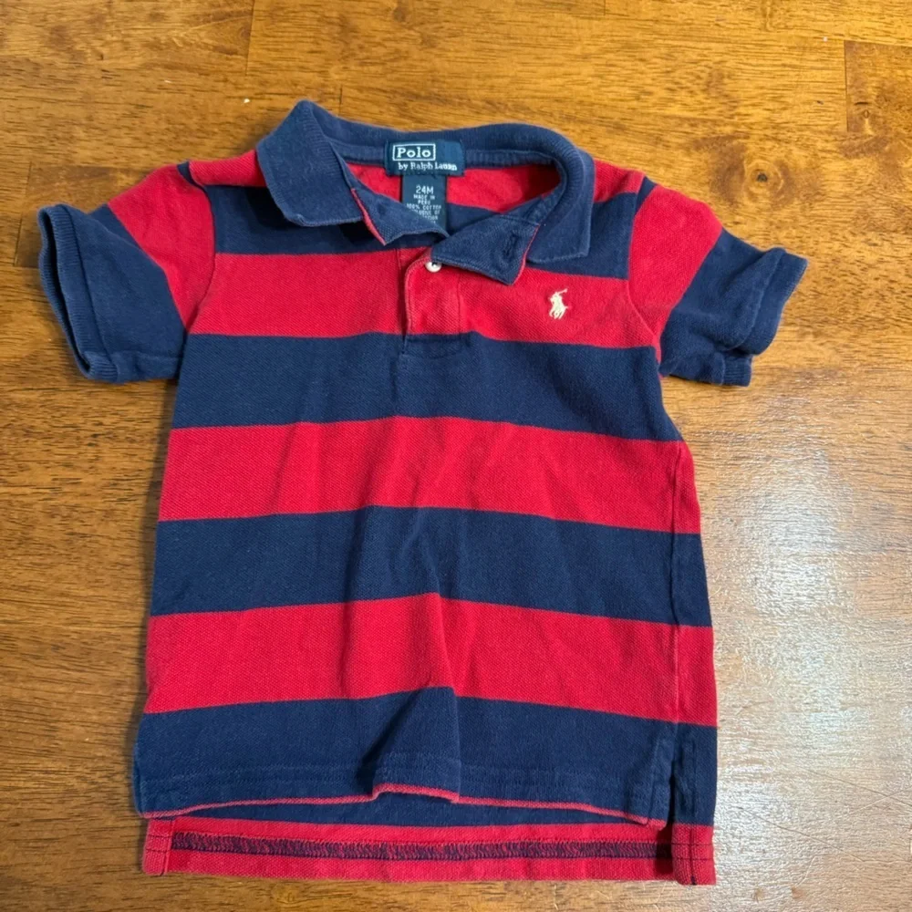 Polo Ralph Lauren Navy Red Polo Shirt striped size 24 months 100% cotton